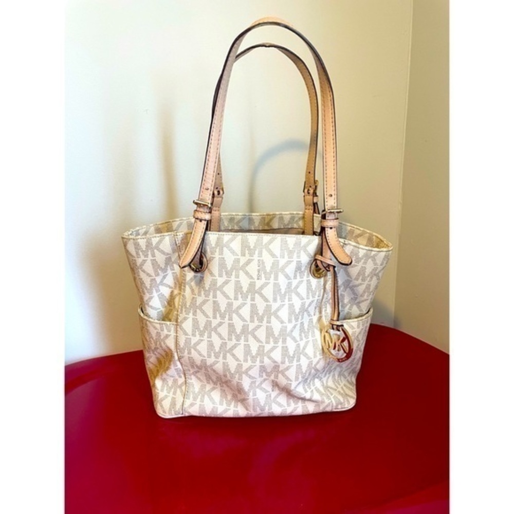 Michael Kors Elana Vanilla Cream Large Purse with MK Logo